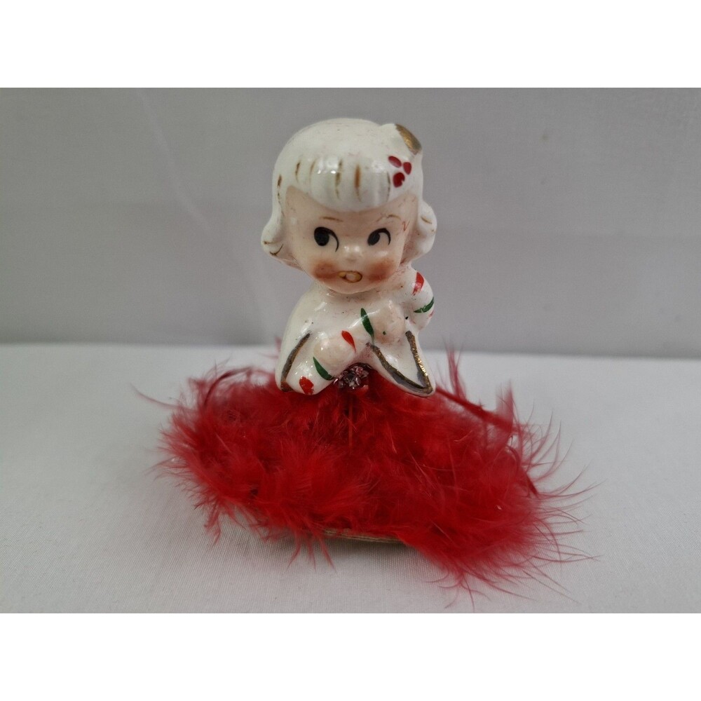 Vintage Holt Howard Christmas Red Feather Ceramic Angel With Candycane Japan